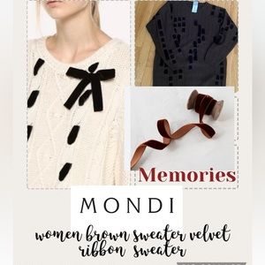 Classic Mondi women brown sweater with velvet ribbon in between sweater